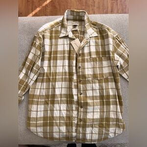 Universal Thread Tan and White Plaid Button-Down Shirt